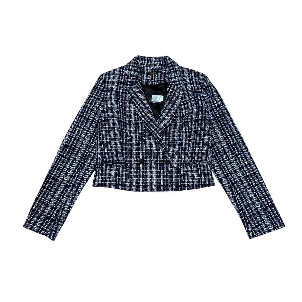 Rag & Bone Elvy Cropped Tweed Blazer Navy White Plaid 10 NWT Fall Preppy